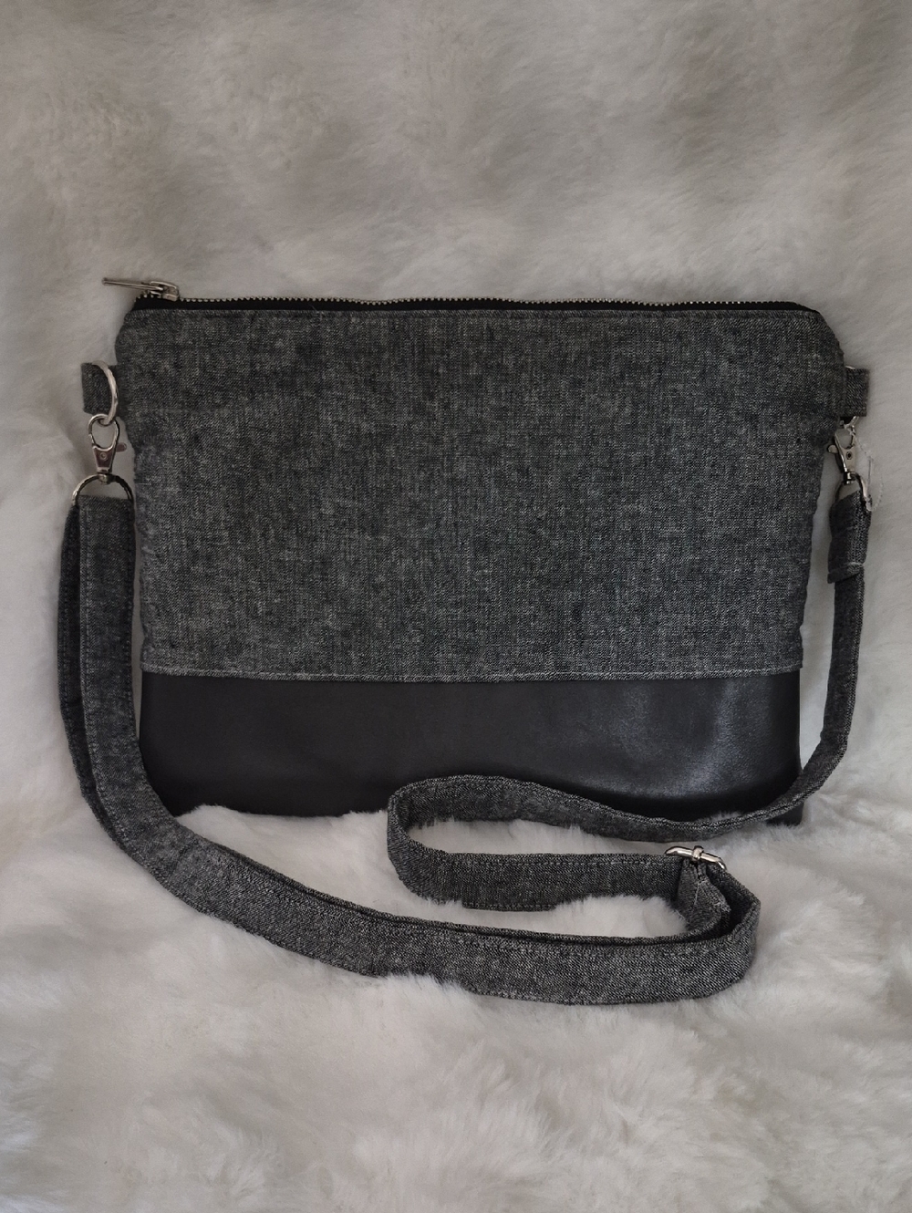 Stylish Handmade Gray Canvas Hobo Crossbody Bag NWOT
